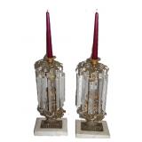 pair gilt brass girondles w heavy prisms