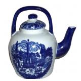large blue white ironstone kettle