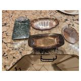 silver plate trays & marble cheese board