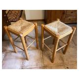 2 wood and weaved bar stools- sizes in pics