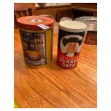 2- metal Quaker Oat tins