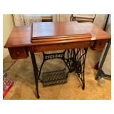 Singer oak sewing cabinet with treadle