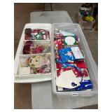 Storage tote with bags, bows and ribbon