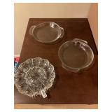 3- glass pie plates and deviled egg dish