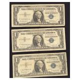 3 X Silver Certificate One Dollar Notes