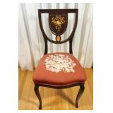 Edwardian Style Wood Inlaid & Needlepoint Chair