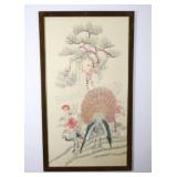 VTG Chinese Silk Embroidery Peacock Artwork