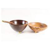 Two Wooden Salad Bowls w Utensils