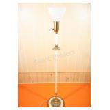 Retro Milk Glass Pedestal Lamp w Marble & Brass