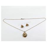 18K Yellow Gold Egyptian Pendant, Earring & Chain