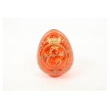 Vintage Faberge Style Ruby Red Etched Glass Egg