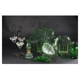 Glass Platters, Grapes, Oil Lamp & Voiture Holder