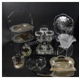 Glassware, Silver Plate Tier Set & Condiment Set