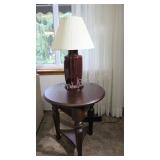 Mahogany Finish Round Side Table with Lower Shelf