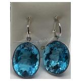 14K White Gold, Blue Topaz Earrings