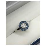 10K White Gold, Diamond Sapphire Ring