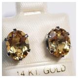 14K White Gold, Citrine Earrings