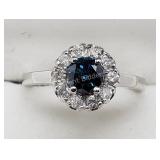 10K White Gold, Blue & White Diamond Halo Ring