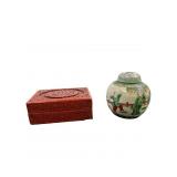 2pc Antq Cinnabar Box & Chinese Lidded Jar