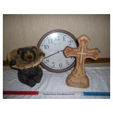 3pc - Ceramic Cross / Bear Patio Accent / Clock
