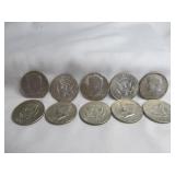 10pc US Kennedy 40% Silver Half Dollars 1967