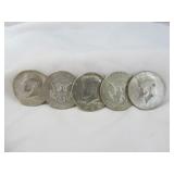 5pc US Kennedy 40% Silver Half Dollars - 1969