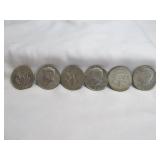 6pc US Kennedy 40% Silver Half Dollars - 1967