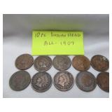 10pc US Indian Head Cent - 1907