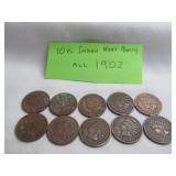 10pc US Indian Head Cent - 1902