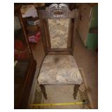 Antique Carved Wood Embroidered Side Chair