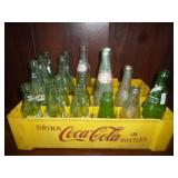 Coca Cola Bottle Crate with Vintage Soda Bottles