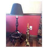 Lamp; Gold Candlesticks; Wooden Plant Stand