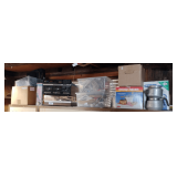 Contents of Top of Cabinet Including Dough Mixer, Microscope, Stereo System w/ Turn Table, Metal Coffee Pot, Vases