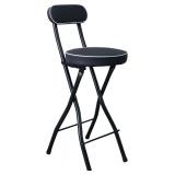 UWEAR Folding Bar Stool with Back,Tall Folding Stool Chair Leather Padded Portable Stool Counter Height Foldable Stool Chair,Collapsible Stool for Adults Kitchen Island Guitar (Black)