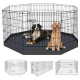 Dog Pen Pet Playpen Dog Fence Indoor Foldable Metal Wire Exercise Puppy Play Yard Pet Enclosure Indoor Outdoor 8 Panels 30 Inch with Bottom Pad/Top Cover