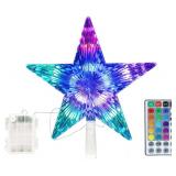 Christmas Star Trees Topper Light 9.5inch 24 Modes Color Changing with Versatile Remote Controller 3AA Battery Powered Christmas Tree Topper Party Home Decoration Indoor and Outdoor