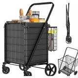 Folding Shopping Cart for Groceries, 220 LBS Large Grocery Cart with Removable Waterproof Oxford Liner, 360 Rolling Swivel Wheels, Heavy Duty Utility Cart for Groceries Laundry Luggage