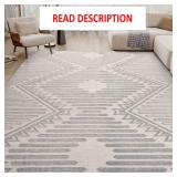 Rugs for Living Room Rug 5x7 High Low Textured Area Rug Washable Bedroom Rug Nursery Rug Dining Carpet Modern Boho Rug Neutral Area Rug Non Slip Light Grey Rug