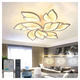 Smart Modern Flower Ceiling Light, 120W Living Room Lamp with Alexa Google Assistant and Remote Control, Dimmable LED Chandelier for Living Room Dining Room Bedroom 33.5 , CX-SL9007-9T-WT