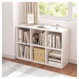 6 Cube Organizer Bookcase - Fabric Storage Bins Container, Open Shelf Simple Compartments Bookshelf, White