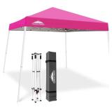 EAGLE PEAK 10x10 Slant Leg Pop-up Canopy Tent Easy One Person Setup Instant Outdoor Beach Canopy Folding Portable Sports Shelter 10x10 Base 8x8 Top (Pink)