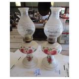 2- HAND PAINTED OIL LAMPS