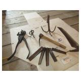 VINTAGE ADZE, GRAPPLE HOOKS, SAW SET, MORE