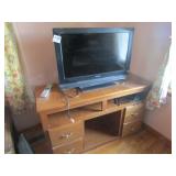 SONY FLAT SCREEN 32" TV, OAK TV STAND W/ DRAWER