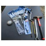 BOX FULL OF TOOLS - NEW FENCE PLIERS, HAMMER,