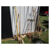 SHOVELS, POST HOLE DIGGER, SCYHES, -9 PIECES