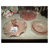 3 PINK DEPRESSION - FOOTED BOWL, SANDWICH TRAY