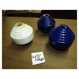 3 PORCELAIN LIGHTNING ROD BALLS- 2 COBALT BLUE-