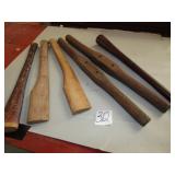 6 NEW WOOD HANDLES -HATCHETS, PICK, T HANDLES