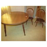 DINING ROOM TABLE W/ EXTRA LEAF; 2 CHAIRS